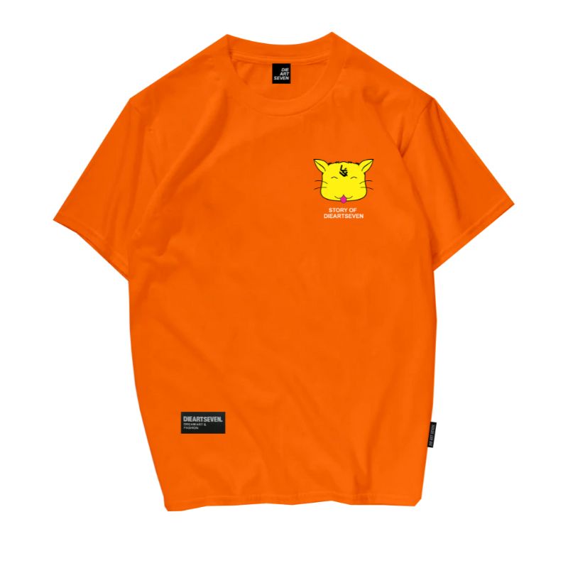 Dieartseven - Kaos Distro Pria T shirt Story Cat Logo Orange