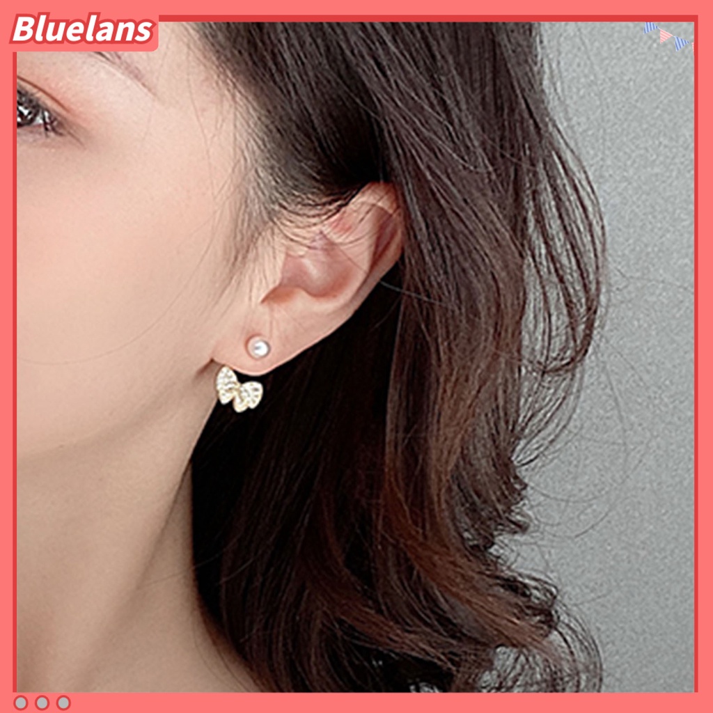 Bluelans 1 Pasang Anting Tusuk Gantung Wanita Bahan Alloy Hias Berlian Imitasi Untuk Pesta
