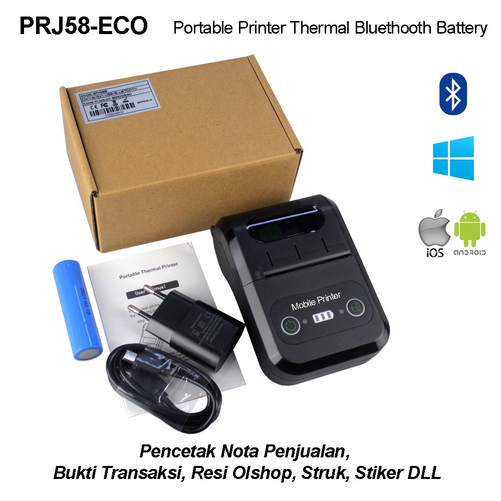 Jual Printer Thermal Bluethoot Baterai Portabel PRJ 58mm Mitra PPOB