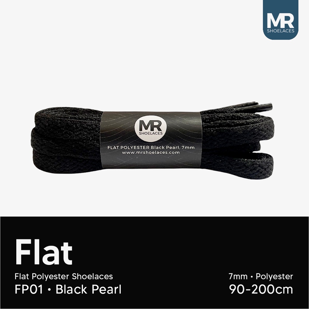 Original MR Shoelaces FP01 Hitam (Black) Tali Sepatu Pipih Flat 7mm 90cm 100cm 120cm 130cm 150cm 180cm 200cm Polyester Premium Shoelaces