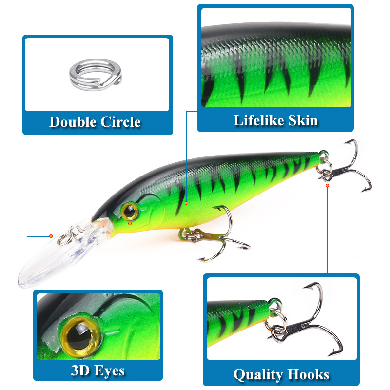 Vansinoy Umpan Pancing Hardlure Bentuk Ikan Kecil Bermata 3D 11cm / 9.5g Dengan Kail Treble