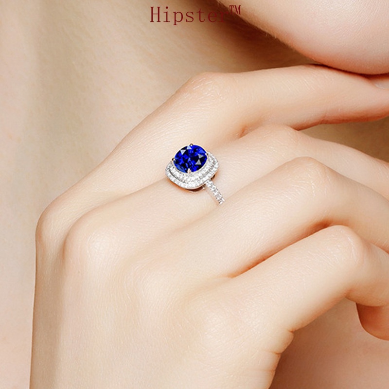 Hot Sale Classic Fashion Luxury Square Full Diamond Sapphire Adjustable Ring