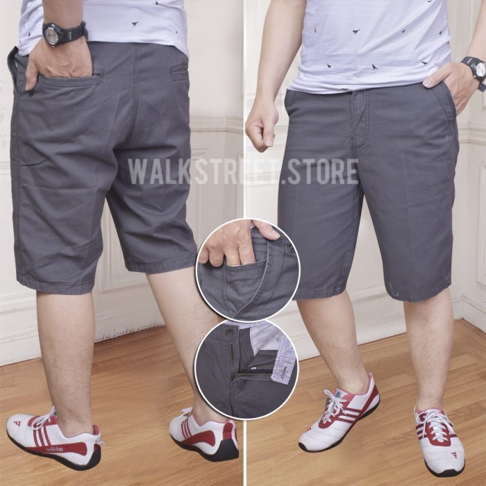 Celana Pendek Walkstreet Avl Fashion Pria Celana Pendek Pria Canvas Jumbo Size 39-44 - Abu Tua, 43 (