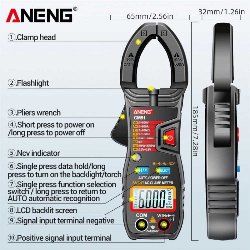 Clamp Meter Automatic Digital Multimeter LCD Display Tang Ampere AC DC