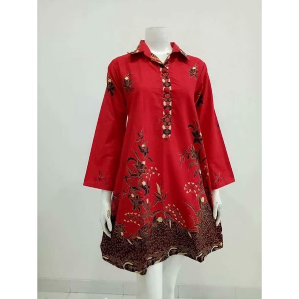 kemeja batik wanita berkerah jumbo bigsize busui bahan katun premium tunik batik kerah