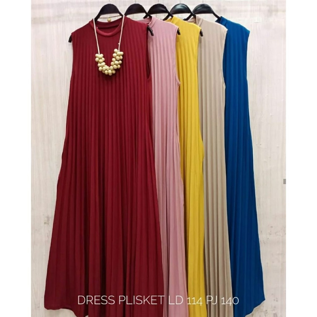 [ BISA COD ] Sleveless Long Dress / Yoona Dress Plisket Tanpa Lengan