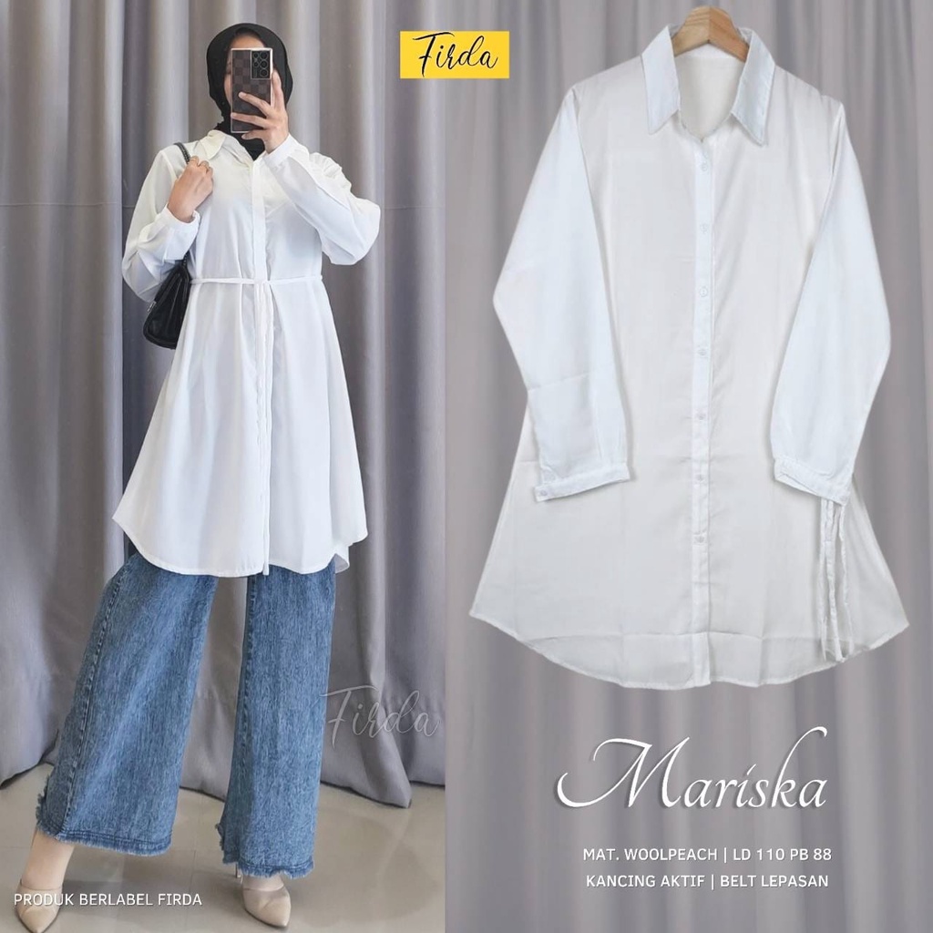 Mariska Tunik Firda Atasan Wanita Lengan Panjang Warna Putih Jumbo Bigsize LD 110 XXXL Bahan Wollpea