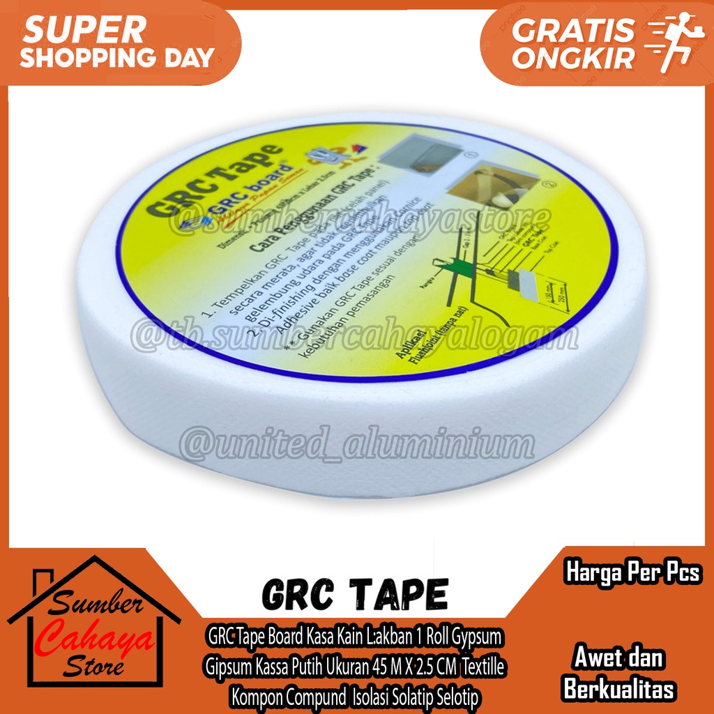 Jual GRC Tape Board Kasa Kain Lakban 1 Roll Gypsum Gipsum Kassa Putih