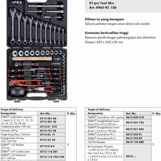 Wurth Tool Set Tool Kit Set Hand Tools 91 Pcs Zebra Original