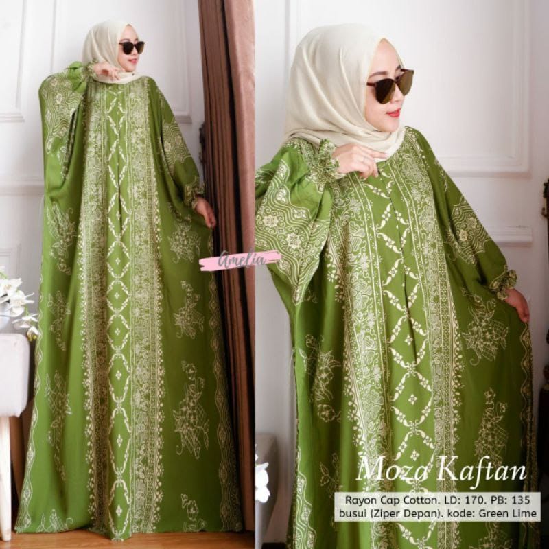 Moza Kaftan Long Dress Jumbo Daily Busui Motif Cap Bahan Rayon by Amelia Gamis Jumbo Gamis Kelelawar Dress Jumbo gamis Kaftan Sari