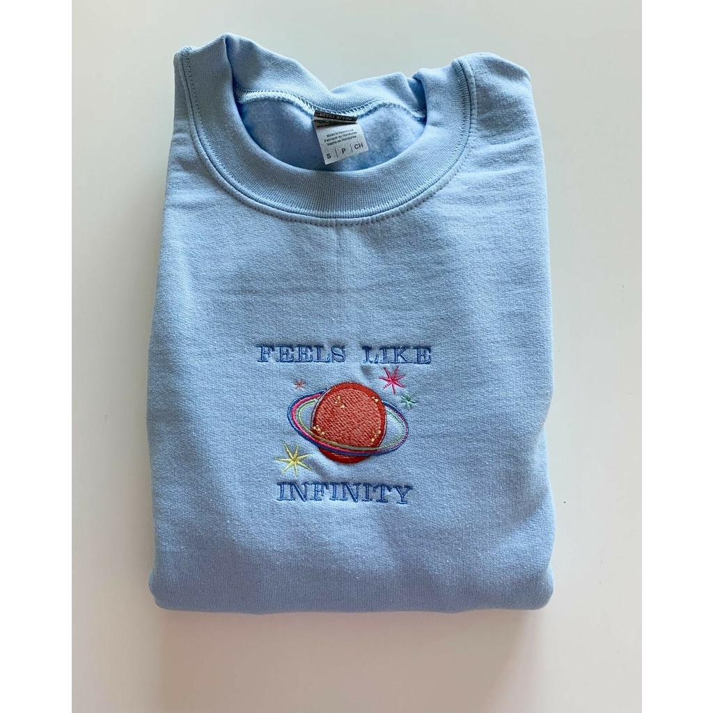CREWNECK BORDIR FEELS LIKE INFINITY / SWEATER WANITA TEBAL / SWETAER BORDIR