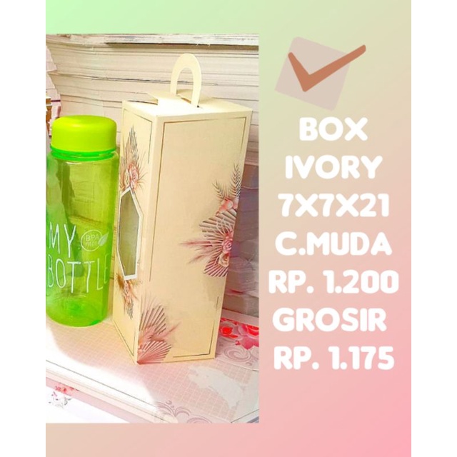 

Box souvenir botol/Thumbler 7x7x21 Coklat muda Palem ivory