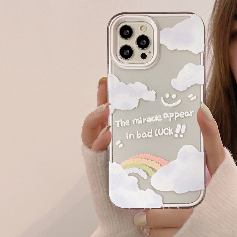 3 In 1 Soft Case Tpu Transparan Motif Awan Pelangi Untuk IPhone 7 8 Plus 11 XR 13 12 Pro Max 11 Pro Max XS Max X 12 13 SE 2020