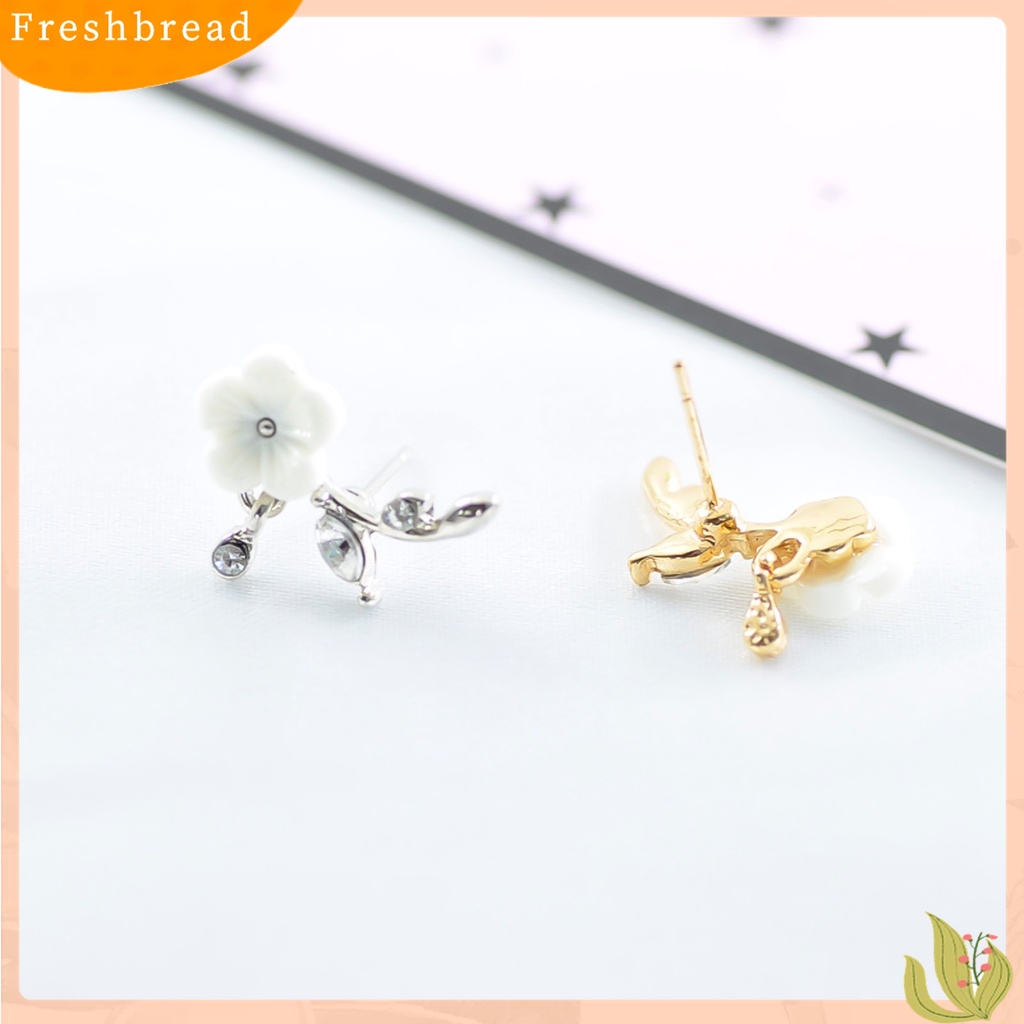 Fresh| Anting Stud Bentuk Bunga Daun Bahan Alloy Aksen Berlian Imitasi Untuk Harian