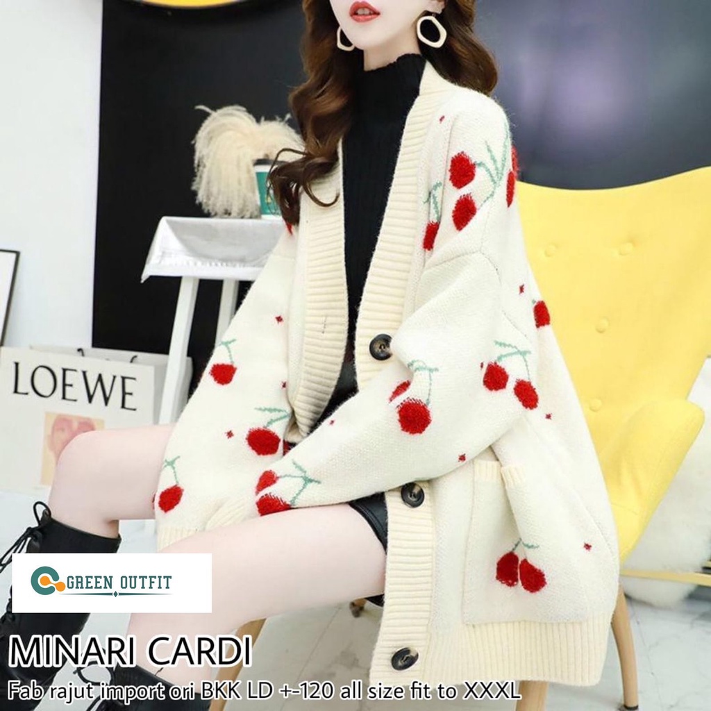 minari cardi cardy atasan baju cardigan sweater sweter switer outer knit rajut motif tebal over big 
