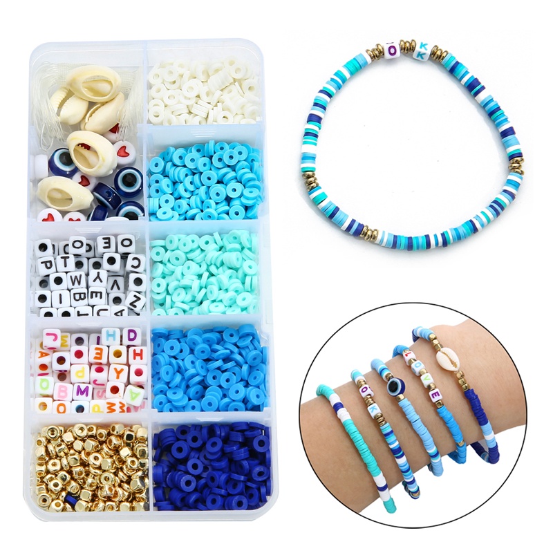 4 Mm Tanah Liat Slice Beads 1160 Pcs/Set Campuran Warna Plastik Akrilik Huruf Manik-manik dengan Tali Elastis untuk Gelang Membuat Anak-anak Perhiasan DIY