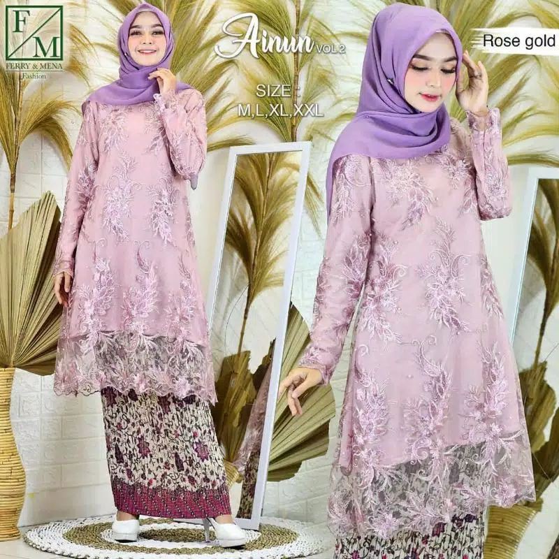 SETELAN KEBAYA AINUN/TUNIK TULLE BORDR/KEBAYA MODERN