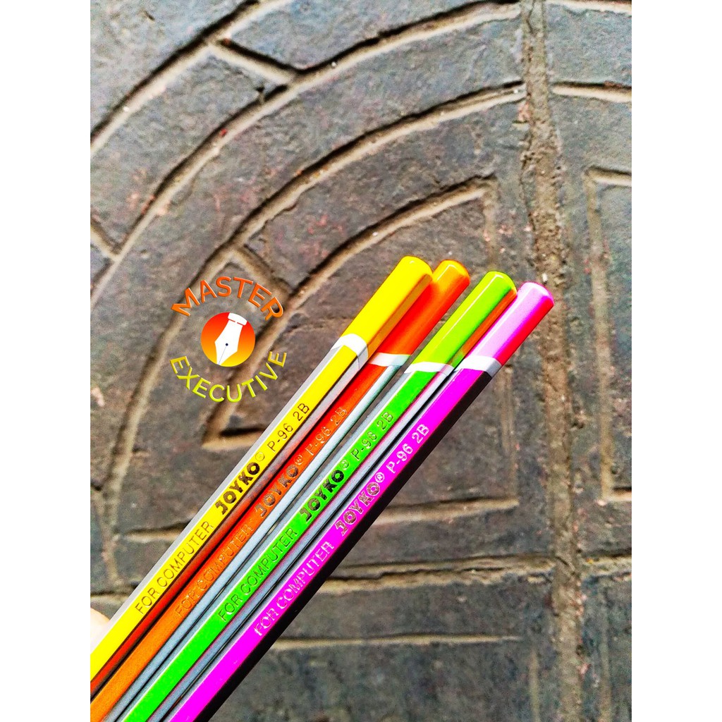 [Pak - 12 Buah] Joyko Pensil 2B Neon Color Silver / Motif Silver Warna P-96