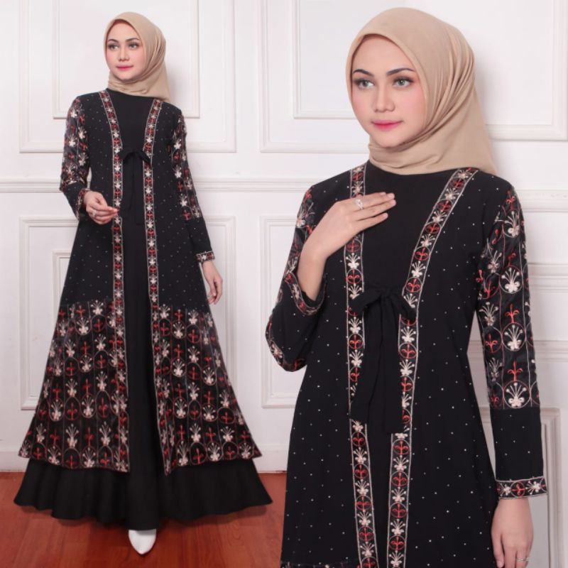 GAMIS ABAYA TURKEY HITAM BORDIR BUNGA MEWAH PAYET BINTANG