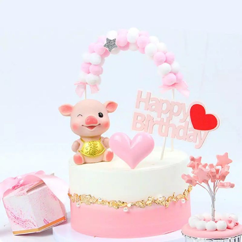 TOPPER HIASAN KUE ULANG TAHUN BOLA POMPOM BENTUK PELANGI