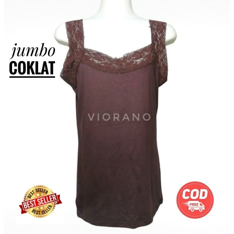 ITSHOPING - Camisol Renda Wanita Jumbo / Tanktop Renda Wanita Jumbo  / Singlet Renda Jumbo Soft-Coklat