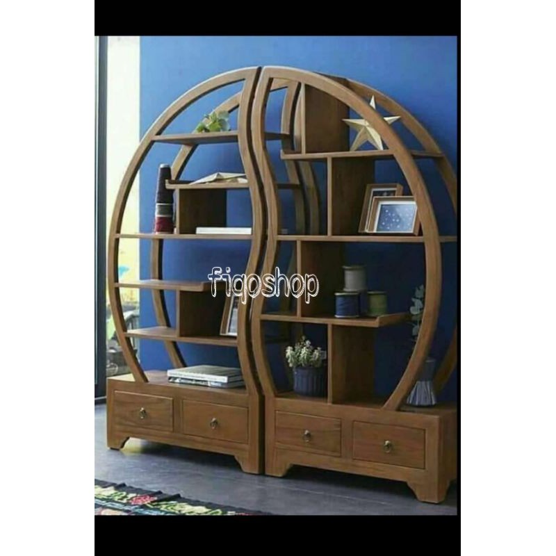 Pembatas Ruangan Partisi Bulat Penyekat Ruangan Parabola Rak Buku Kayu Jati Furniture Jepara