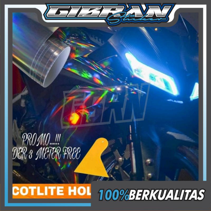 Sticker skotlet pelangi hologram putih / Sticker skotlet motor / skotlet mobil / Sticker hologram