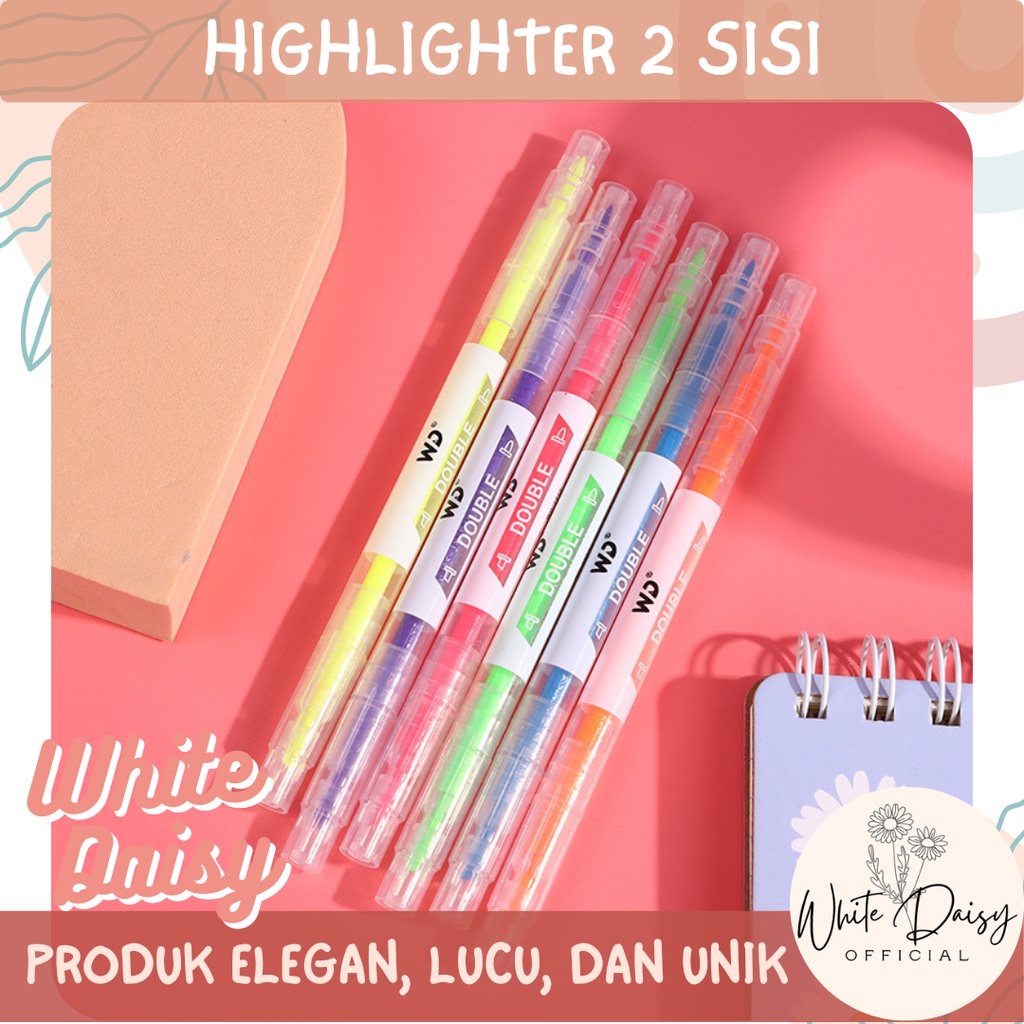 

Highlighter 2 Sisi Warna Premium Double Tip Dual Side 1 Set Isi 6 Pcs Alat Tulis Kantor