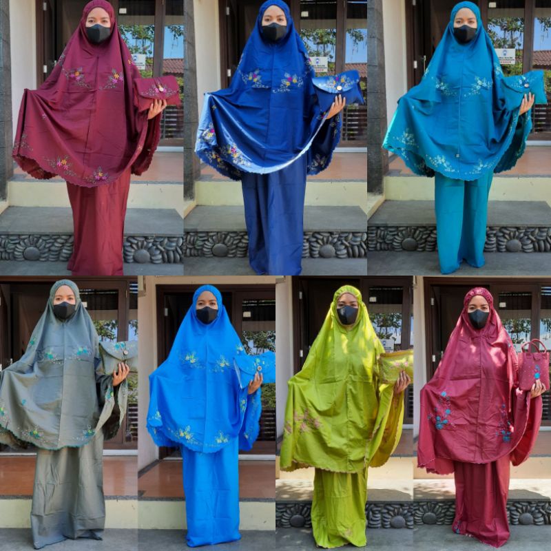 Mukena sulam - telekung sulam - telekung travel cotton