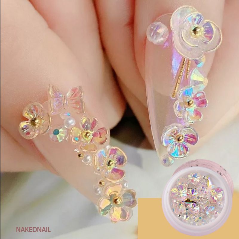 nail decoration bunga &amp; kupu kupu crystal rhinestone charm nail art hiasan kuku