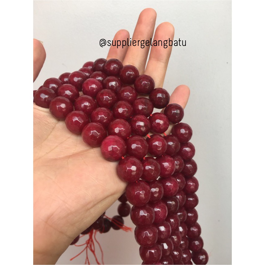 batu alam red RUBY FACETED BEADS 14mm cutting agate merah maroon rare aksesoris craft beads bahan