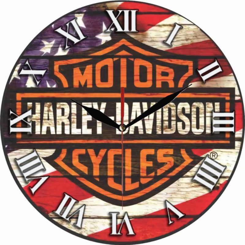Jam Dinding Kayu Motor Hurley Davidson Vintage Retro Style Eropa unik