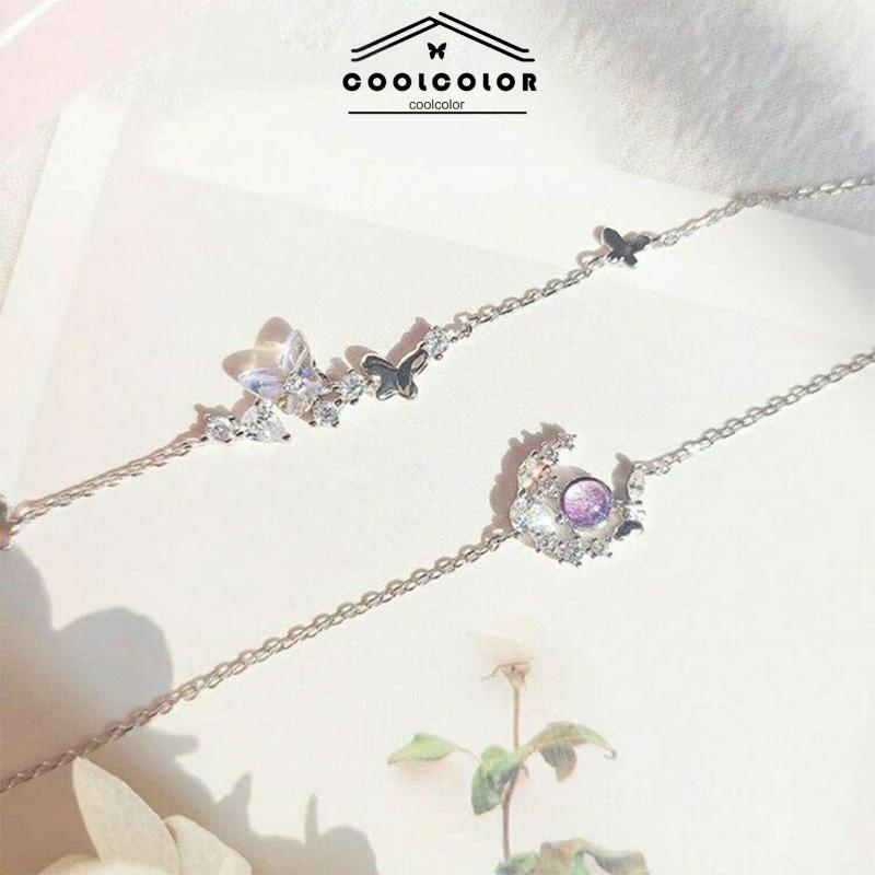 COD❤️Gelang Kupu-kupu Titaniun Perak Rantai  Liontin Korea Gaya Fashion Anti Karat Untuk Wanita Dan Anak Perempuan-cl