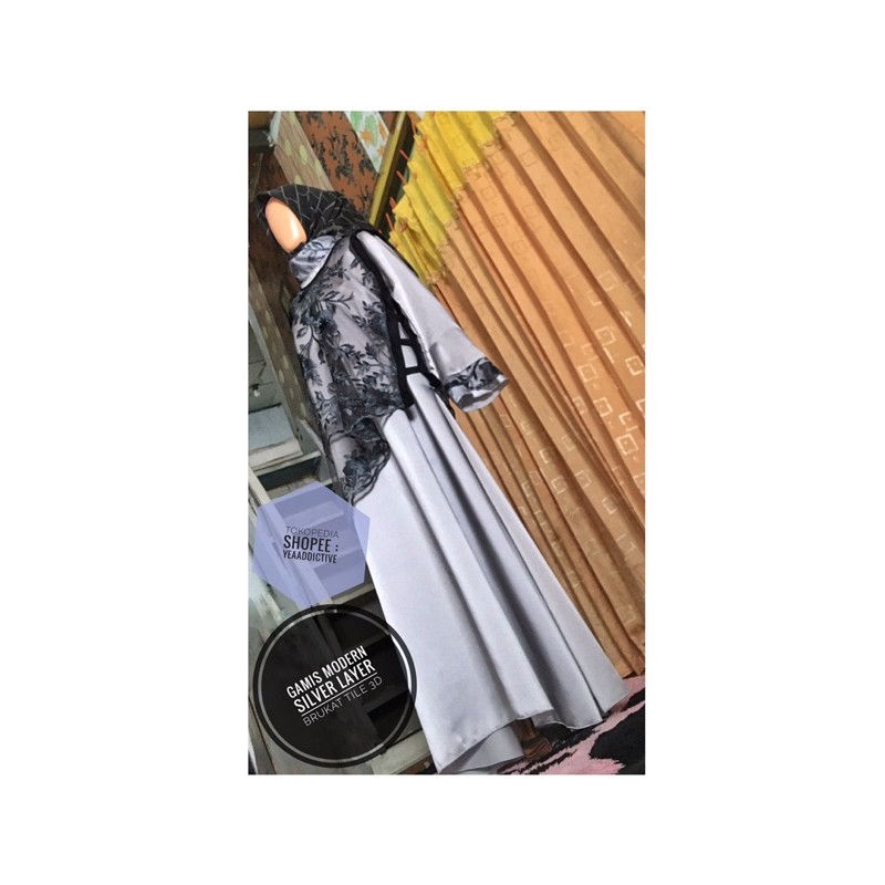 Gamis Brokat Modern Silver Layer Brukat Tile 3D