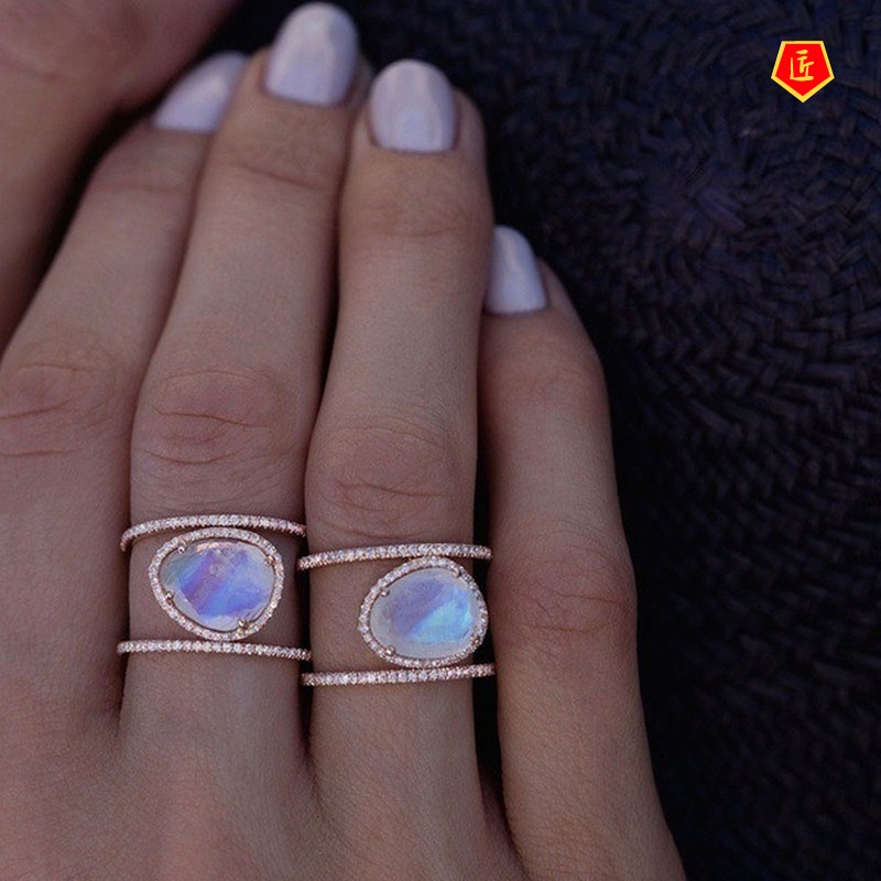 [Ready Stock]Irregular Moonstone Ring 14K Rose Gold Elegant Niche