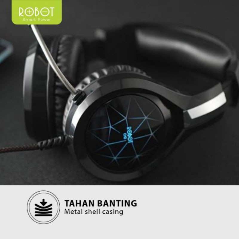 ROBOT RH-G10 Headphone Gaming Wired Headset Wired Earphone 7 LED Extra Bass