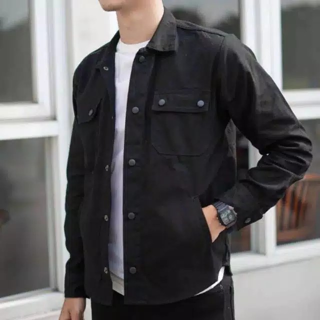 JAKET SEMI PARKA ORIGINAL//JAKET TRUCKER//JAKET KANVAS//JAKET PRIA-HITAM