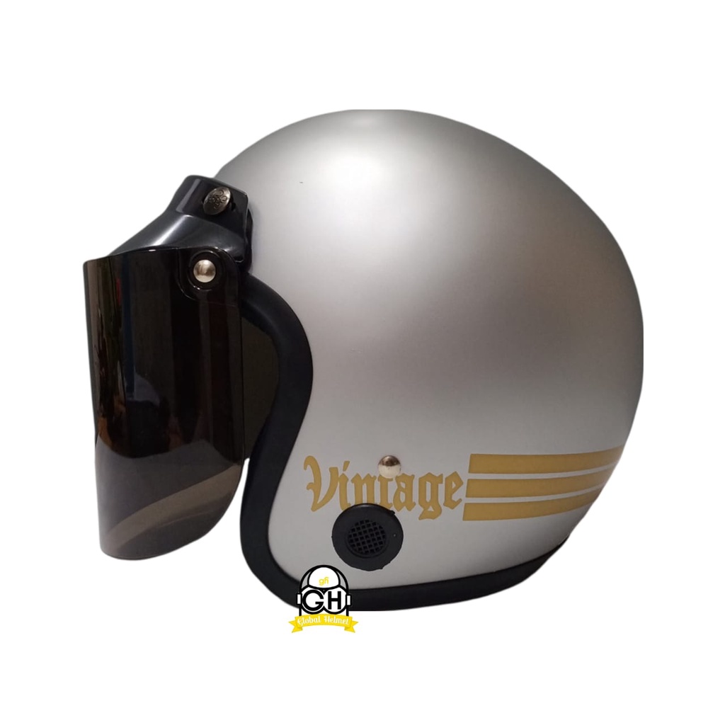 HELM BOGO CLASSIC SILVER DOFF GARIS RETRO MOTOR DEWASA SNI FREE KACA FLAT