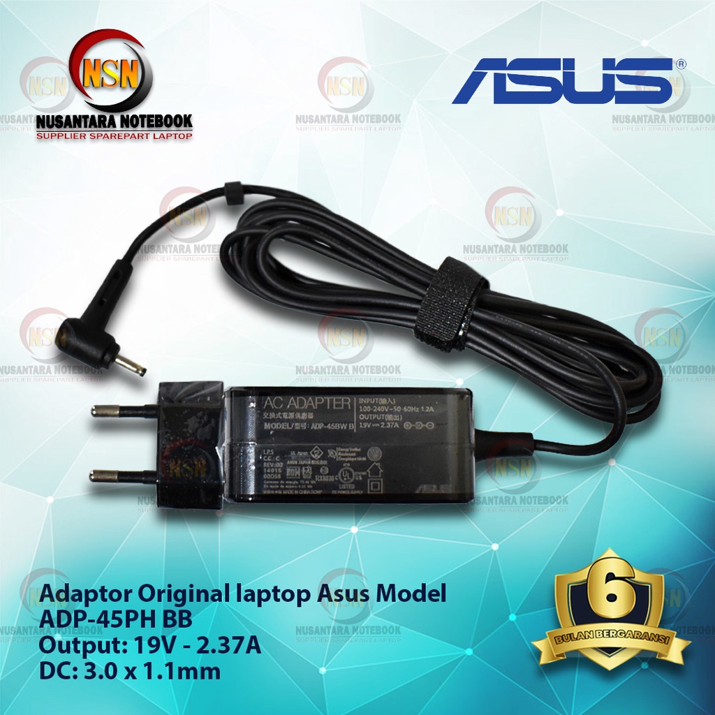 Adaptor Charger Laptop Asus Original 19V - 2.37A DC 3.0*1.1 mm