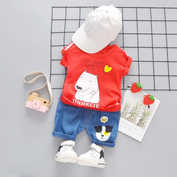 Mamamoli Baju setelan kaos anak laki laki / bayi / baby import/impor lucu  polar bear mm08