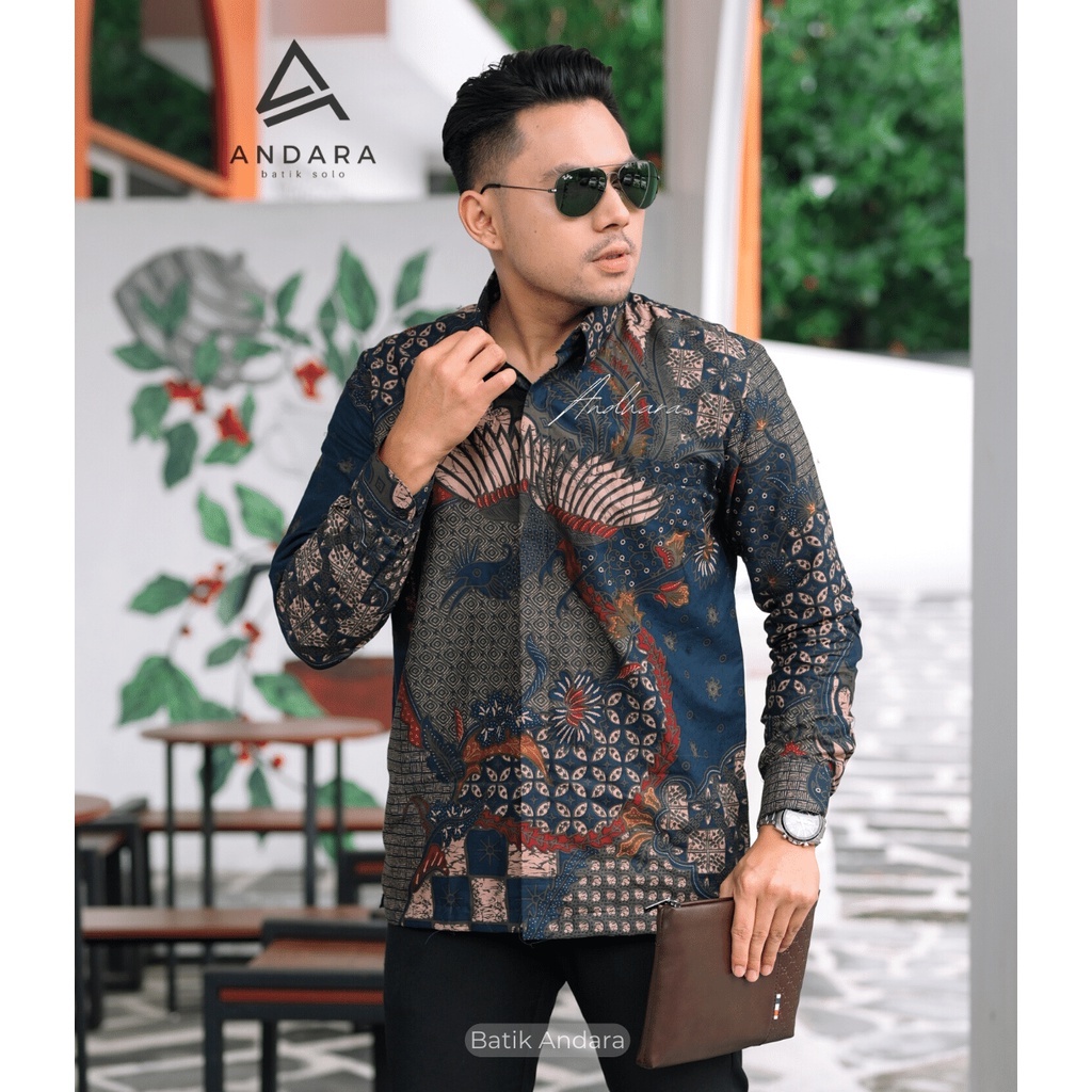 WIRYAWAN Baju Batik pria Lengan Panjang Modern slimfit Kasual Jagu Biru Best Seller Rekomendet Katun Solo Sragenan Hijau Botol Terlaris Regular Fit