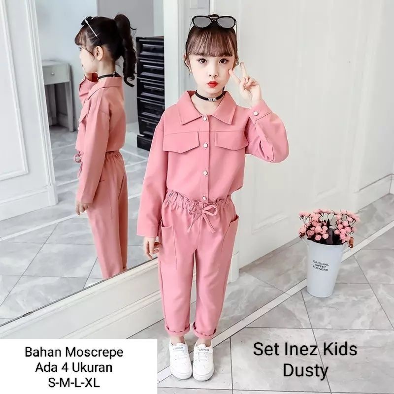 Stelan Kemeja Anak Perempuan Lengan Panjang Celana Panjang/Set Inez Kids 3-11 Tahun Matt Moscrepe