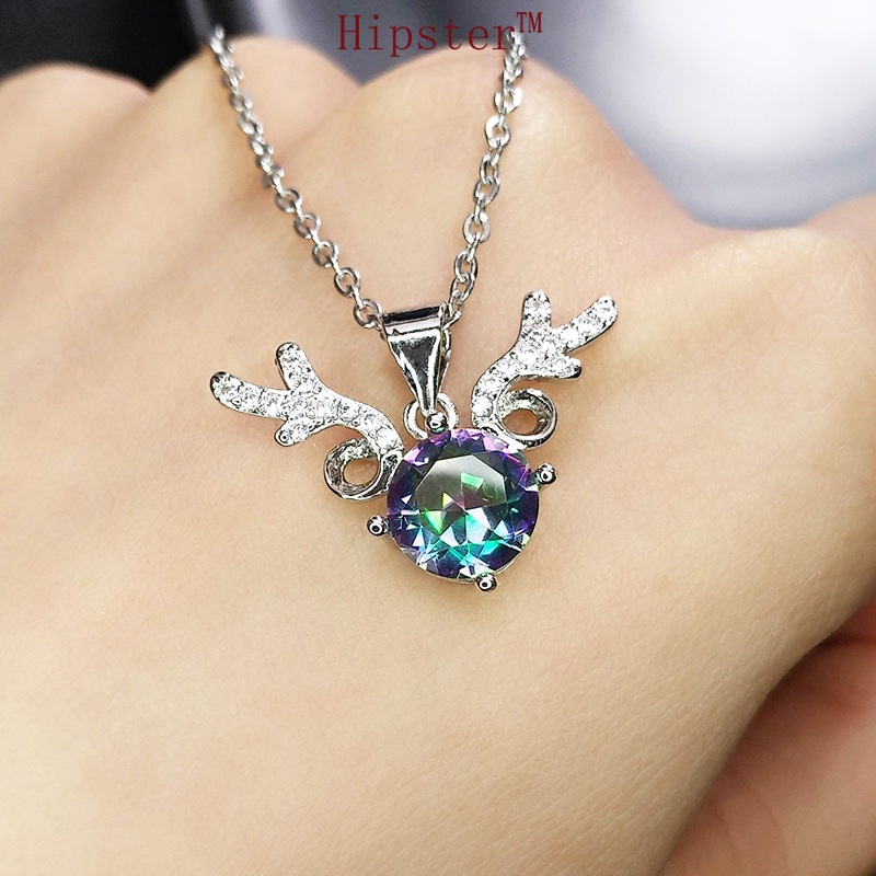 Hot Sale Fashion Classic Moissanite Antlers Pendant White Gold Necklace