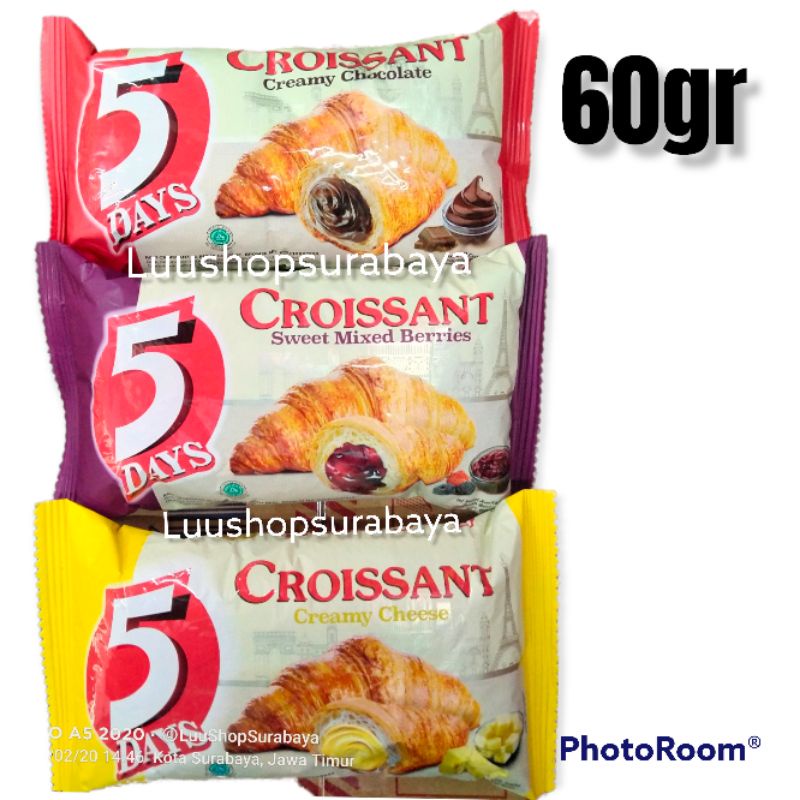 

5Days Croissant Creamy Chocolate Roti Croisant Croisan 60gr