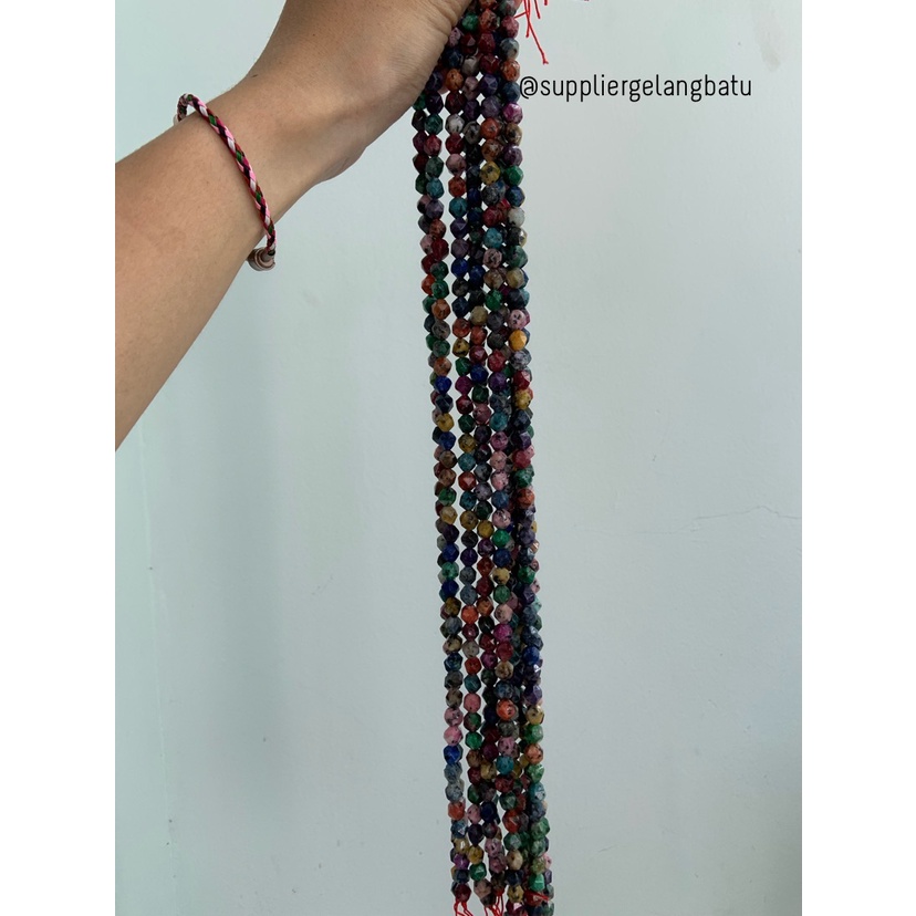 batu hexagon Stone 8mm multicolour rhodonite akik pancawarna natural bahan kalung gelang kerajinan tangan craft manik
