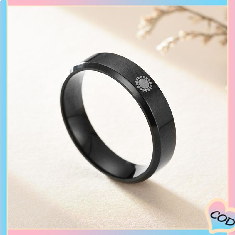 COD❤️ Simple Moon Sun Couple Trendy Wide Love Rings Hadiah Indah untuk Pacar Pacar di Hari Valentine-A.one