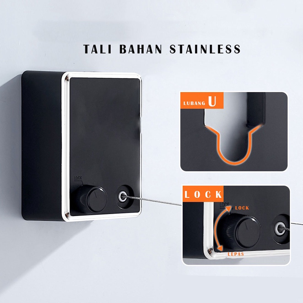 4.2M Jemuran Baju Portable | jemuran handuk | Indoor Outdoor Retractable Tali Clothesline Stainless | jemuran minimalis | jemuran baju | jemuran dinding lipat | jemuran tempel | jemuran retractable | jemuran portable