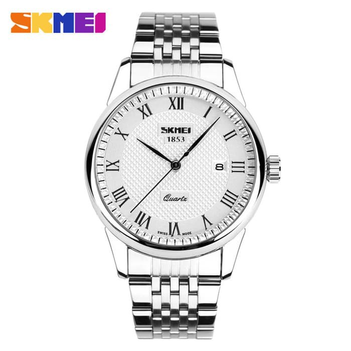 Jam Tangan Cowok /  Jam Tangan Pria Simple Clasic SKMEI 9058 Original Anti Air - Putih Terbaru