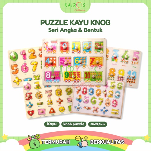 Puzzle Anak Kayu Knob Belajar Angka dan Bentuk