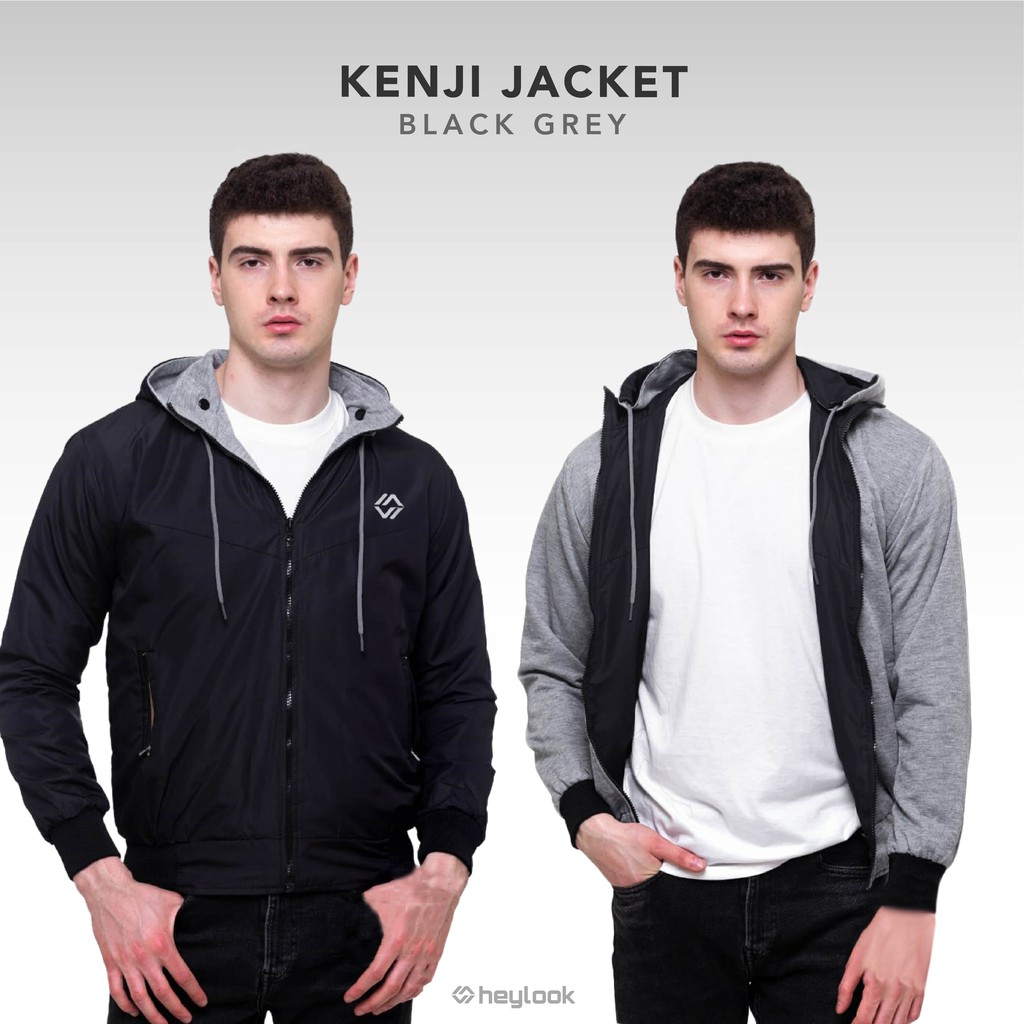 HEYLOOK Project - Jaket Parasut Pria Bolak Balik Jaket KENJI Motor Pria Hodie Bisa Dilepas